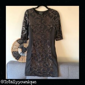 Greylin Trixie Dress Black Sequin Sheer Women’s